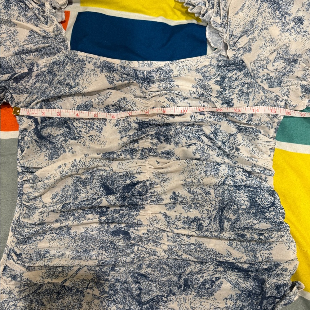 SHEIN Blue and White Ruched Blouse - Picture 4 of 13